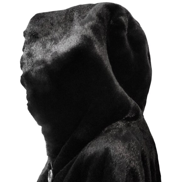 ALPINE STUDIO ~ Black Faux Mink Coat with Hood ~ XL ~ 38” L - Picture 12 of 16